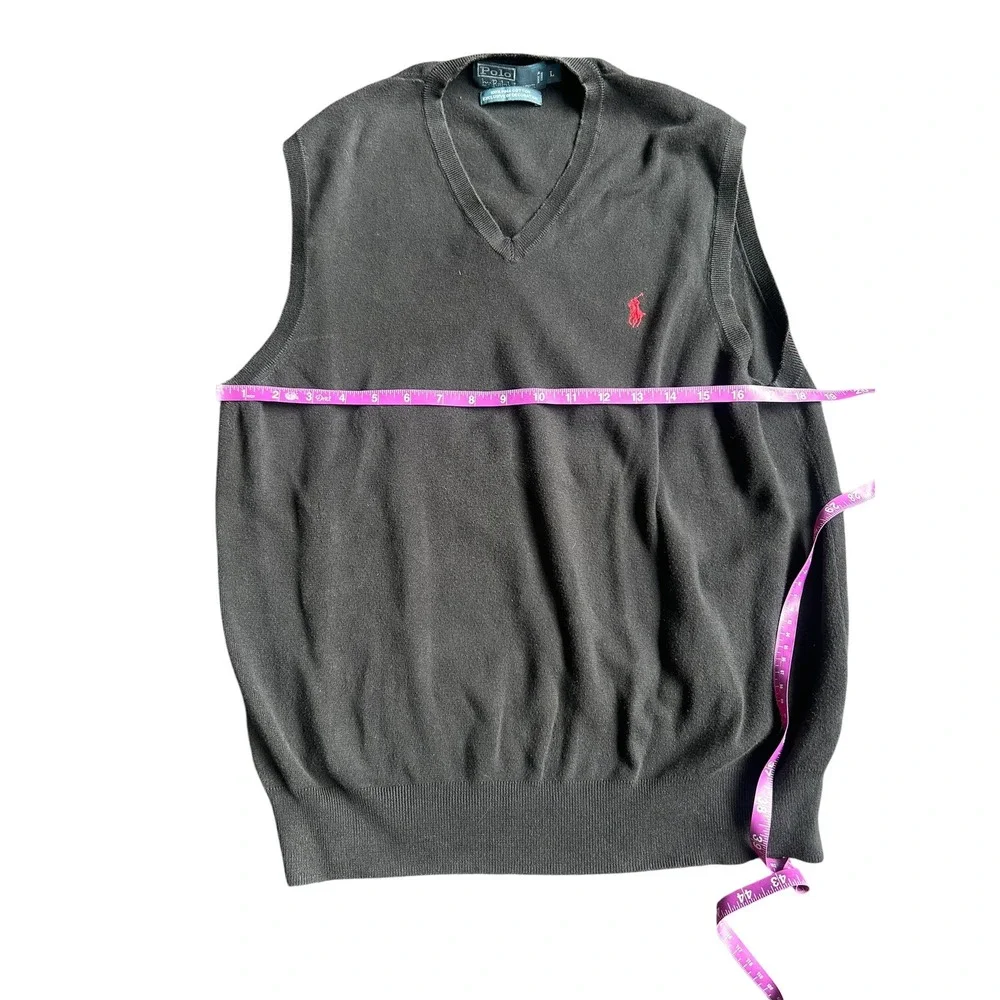 Polo Ralph Lauren V-Neck Sweater Vest Black Pima Cotton Men's Large
